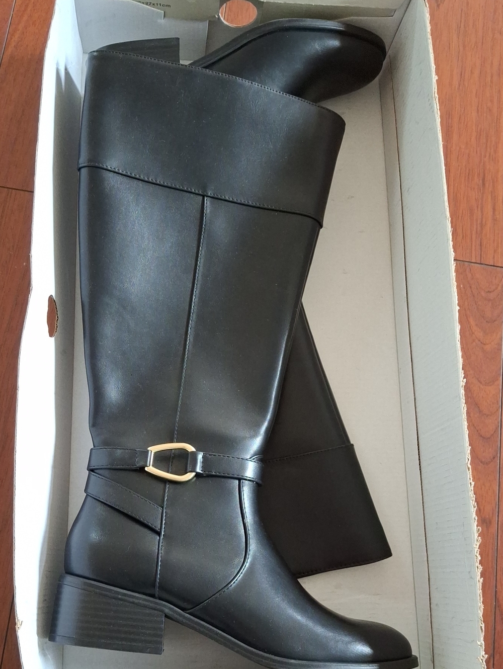 Bandolino Black Heeled Boots with Gold Buckle
